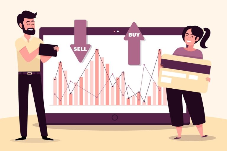 A man and a woman stand next to a laptop displaying a chart of options trading strategies for the Nifty.
